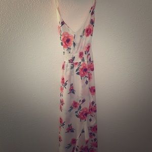 White mid length floral high-low dress